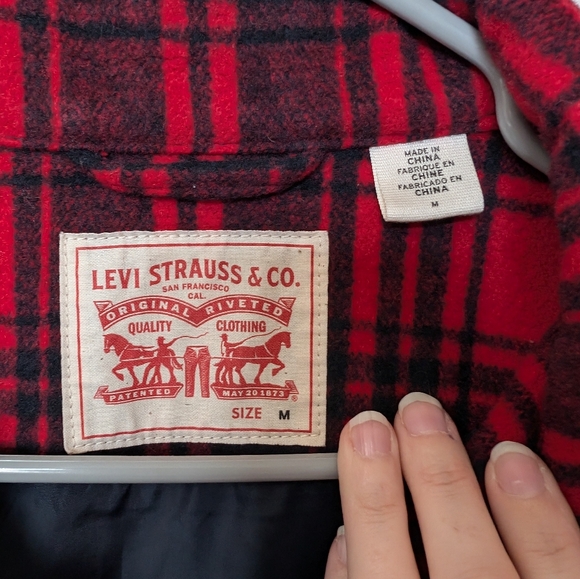 Levis Strauss Wool Plaid Buffalo Coat Snap Button Red Medium - Picture 3 of 4